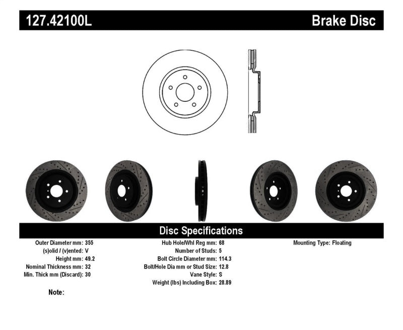StopTech Infiniti G37 / Nissan 370Z SportStop Slotted & Drilled Front Left Rotor Main image
