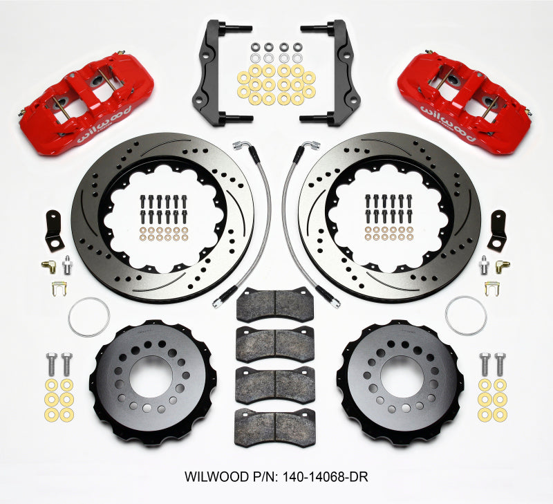 Wilwood AERO4 Rear Kit 14.25in Drilled Red 2014-Up Challenger w/Lines Main image