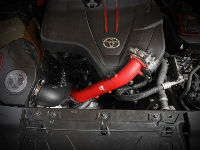 aFe BladeRunner Red 2-3/4in Aluminum Charge Pipe 2021 Toyota Supra GR (A90) I4-2.0L (t) B48 (view 2)