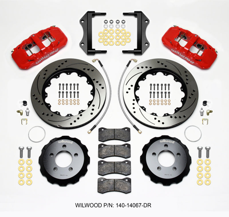 Wilwood AERO6 Front Hat Kit 14.25 Drilled Red 2014-Up Challenger w/Lines Main image