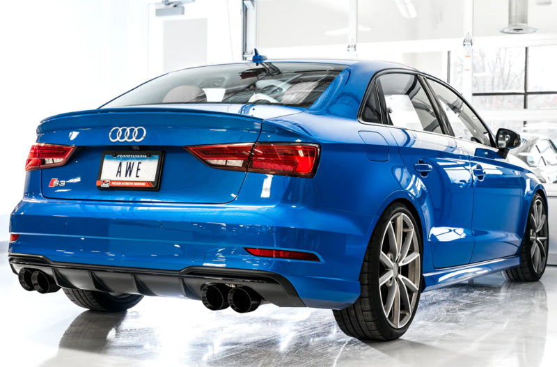 AWE Tuning Audi 8V S3 Track Edition Exhaust w/Diamond Black Tips 102mm (view 2)