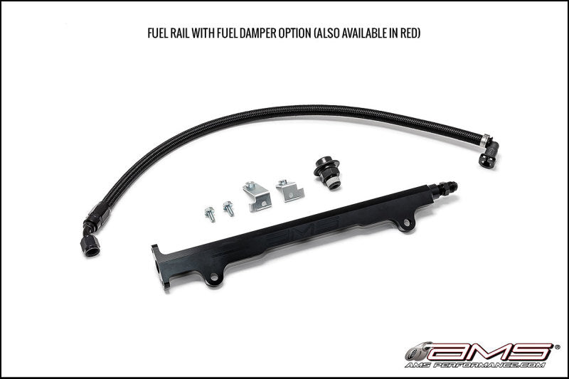 AMS Performance 08-15 Mitsubishi EVO X CNC Machined Aluminum Fuel Rail w/Pulsation Dampener - Black Main image