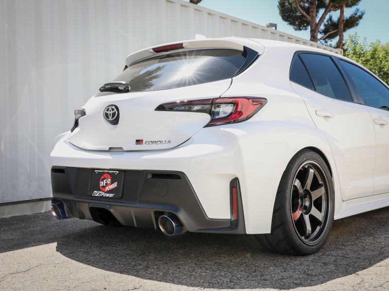 aFe 23-24 Toyota GR Corolla L3 1.6L (t) Gemini XV 3in to 2-1/2in Cat Back Exhaust w/ Blue Flame Tips (view 2)