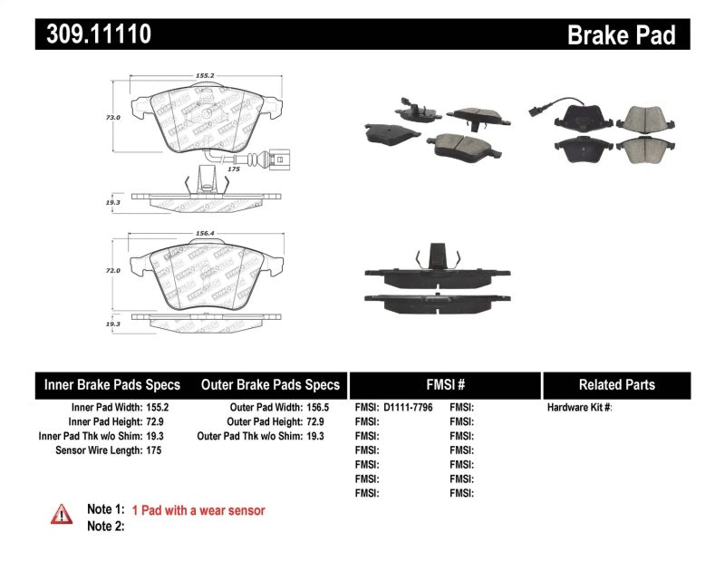 StopTech Performance 08-13 Audi TT Quattro / 12 VW Golf R Front Brake Pads Main image