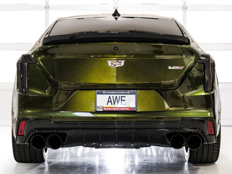 AWE Tuning 2021+ Cadillac CT4-V Blackwing SwitchPath Exhaust - Diamond Black Tips (view 2)