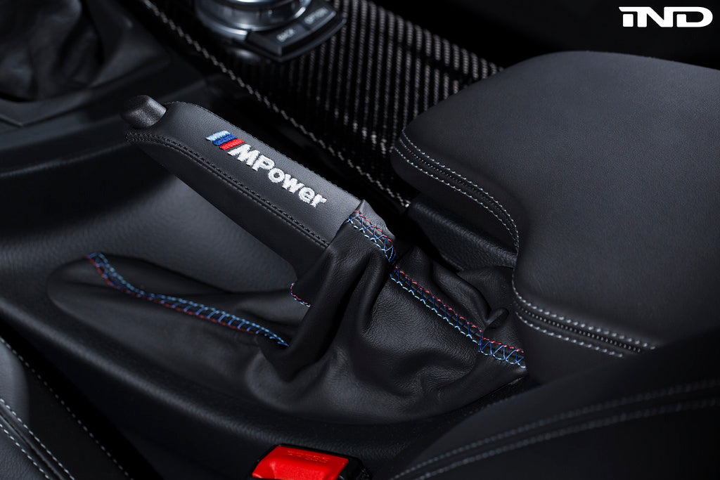 IND F8X M3 / M4 Tri-Color Leather E-Brake Boot - Cross Stitch Secondary image