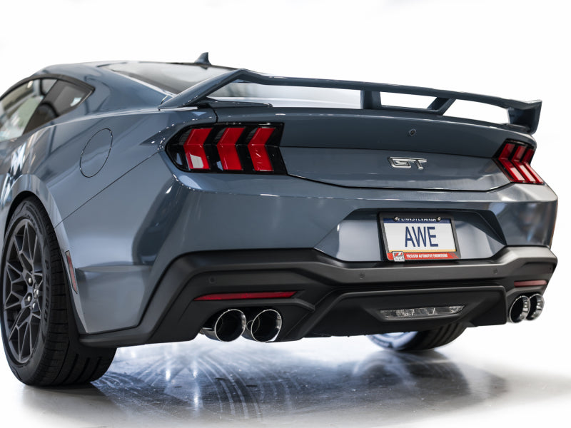 AWE 2024 Ford Mustang GT Fastback S650 RWD SwitchPath Cat-Back Exhaust w/ Quad Chrome Silver Tips (view 3)