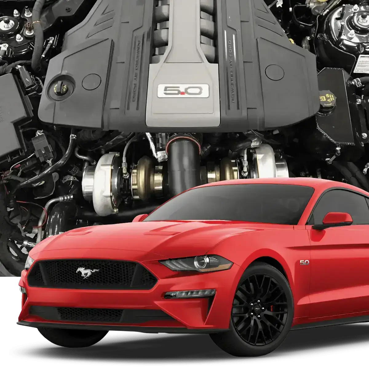 Hellion 2018-2023 Ford Mustang GT and 2019 Bullitt Eliminator Top Mount Twin Turbo System Main image