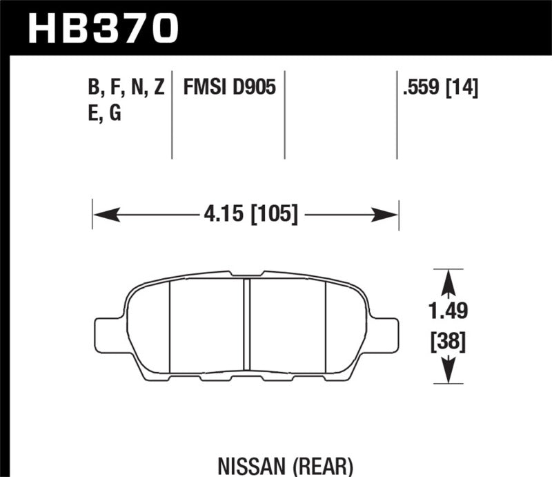 Hawk 03-07 350z / G35 / G35X w/o Brembo DTC-60 Race Rear Brake Pads Main image