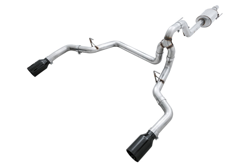 AWE Tuning 2015+ Ford F-150 0FG Dual Exit Performance Exhaust System w/5in Diamond Black Tips Main image