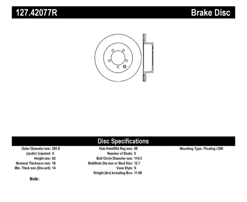 StopTech 03-05 350Z / 03-04 G35 / 03-05 G35X SportStop Slotted & Drilled Rear Right Rotor Main image