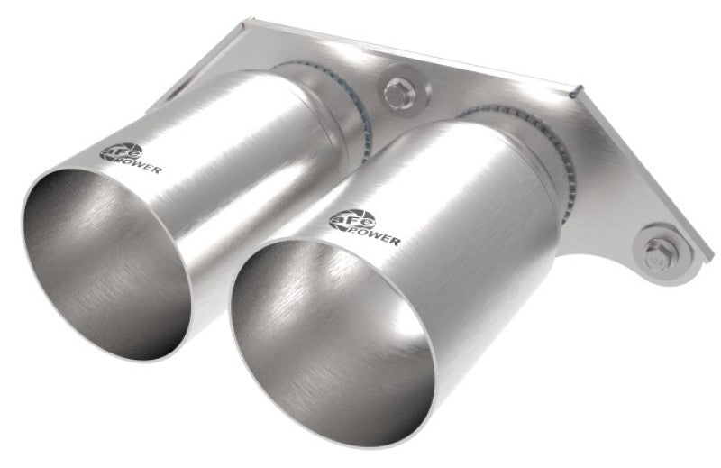 aFe Power Mach Force Xp 4in 304 SS Bolt-On Exhaust Tips Brushed 14-19 Porsche 911 GT3 3.8L/4.0L Main image