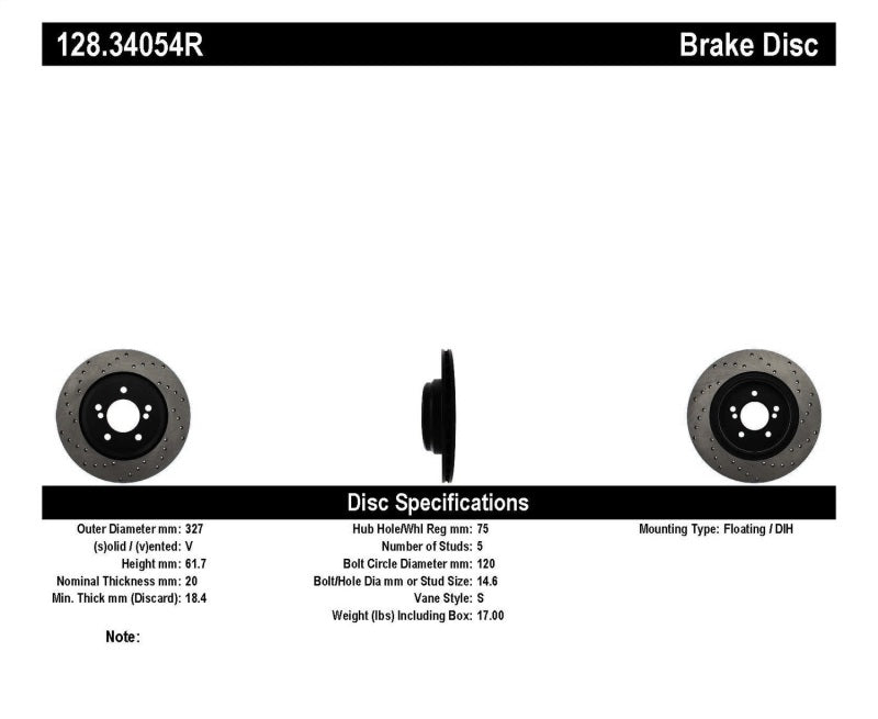 StopTech 01-07 BMW M3 (E46) / 00-04 M5 (E39) Drilled Right Rear Rotor Main image