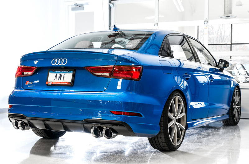 AWE Tuning Audi 8V S3 Track Edition Exhaust w/Chrome Silver Tips 102mm (view 2)