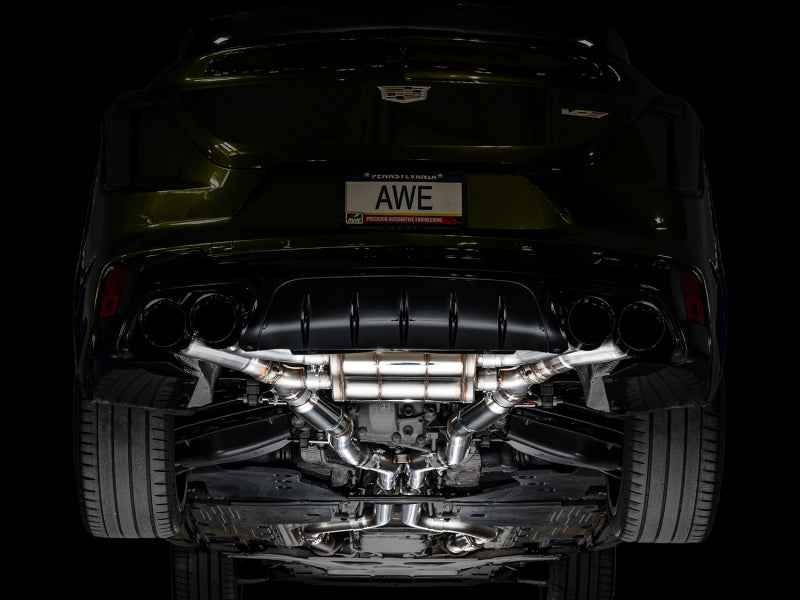 AWE Tuning 2021+ Cadillac CT4-V Blackwing SwitchPath Exhaust - Diamond Black Tips (view 4)