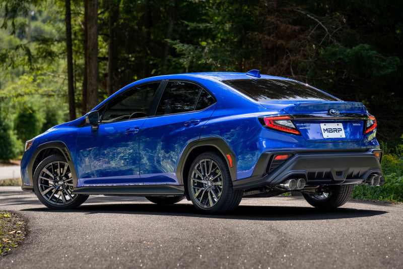 MBRP 2022+ Subaru WRX 3in Cat-Back Dual Split Rear Quad Carbon Fiber Tips Race Profile Exhaust (view 4)
