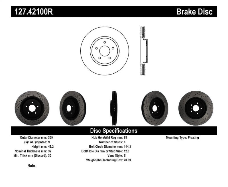 StopTech Infiniti G37 / Nissan 370Z SportStop Slotted & Drilled Front Right Rotor Main image