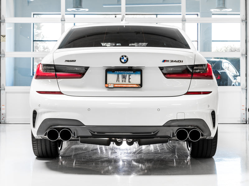 AWE Tuning 2019+ BMW M340i (G20) Resonated Touring Edition Exhaust - Quad Chrome Silver Tips (view 4)