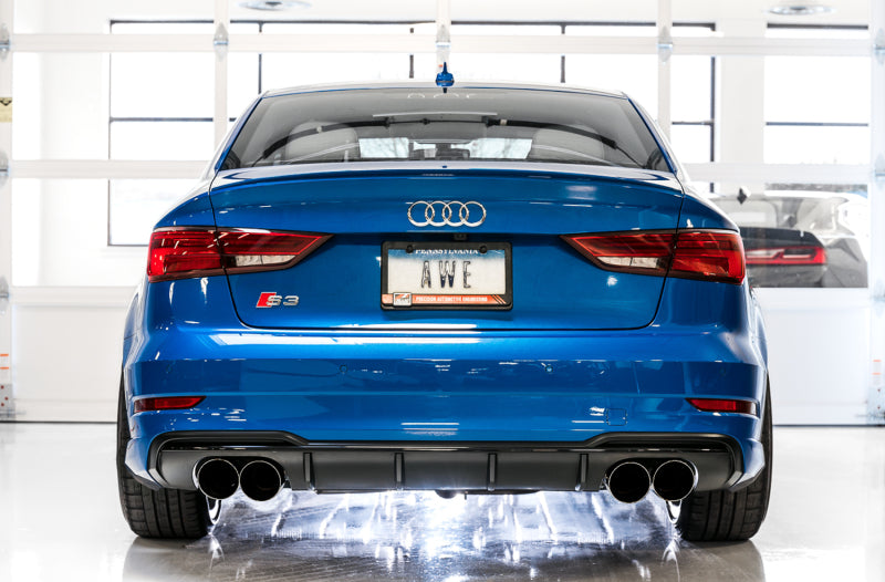 AWE Tuning Audi 8V S3 SwitchPath Exhaust w/Diamond Black Tips 102mm (view 3)
