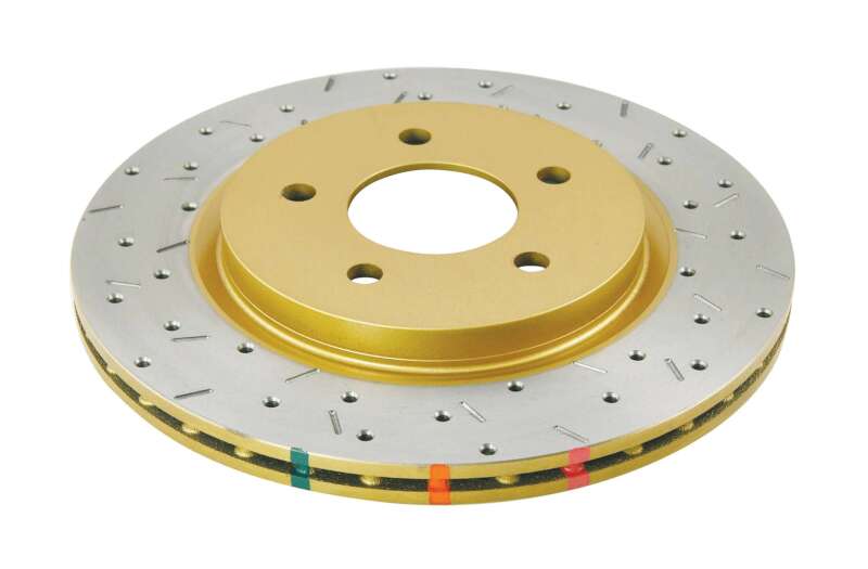 DBA 05-13 Ford Mustang GT/V6 Rear Drilled & Slotted 4000 Series Rotor w/ Gold Hat Main image
