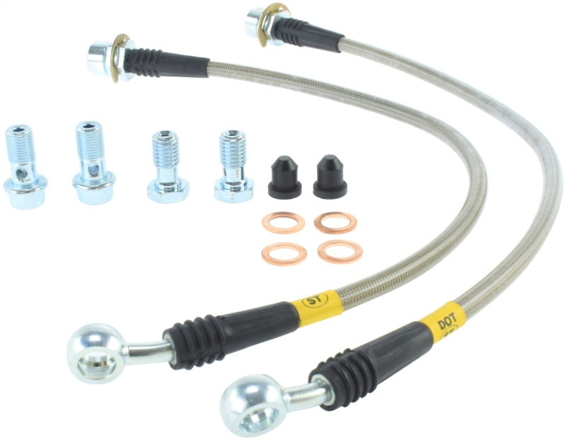 StopTech 94-02 Ford Mustang (Exc Cobra) / 03-04 Mustang Base & GT Stainless Steel Front Brake Lines Main image