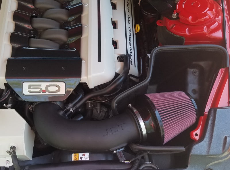 JLT 15-17 Ford Mustang GT Black Textured Cold Air Intake Kit w/Red Filter - Tune Req Main image
