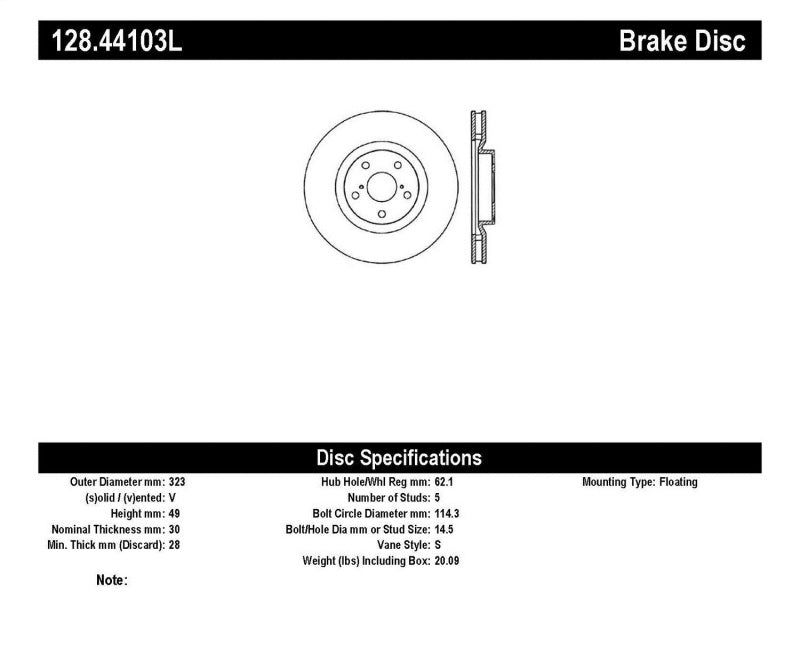 StopTech 93-98 Toyota Supra Turbo Drilled Left Front Rotor Main image