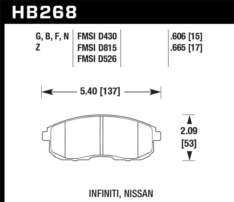 Hawk 03-04 G35/03-05 G35X/ 02-05 350z w/o Brembo HPS Street Front Brake Pads Main image