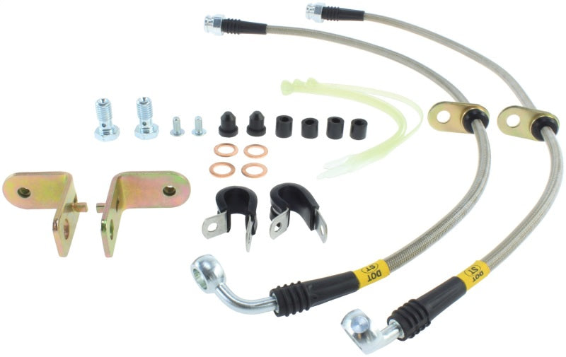 StopTech 05-08 Mustang V6 w/ABS / Mustang GT V8 / 07-09 GT500 Stainless Steel Front Brake Lines Main image