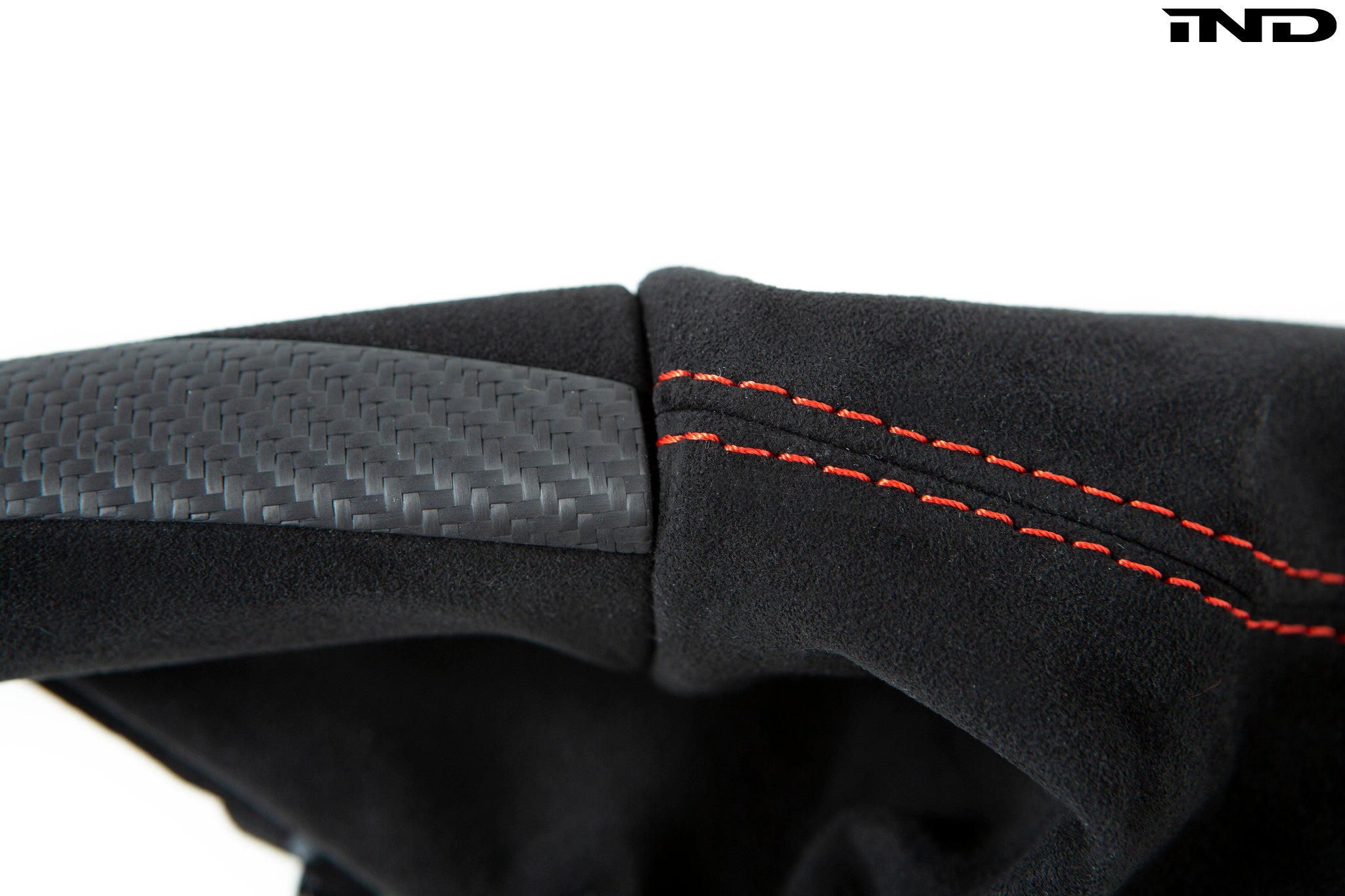 IND F87 M2 Matte Carbon Stitched Parking Brake Handle Secondary image