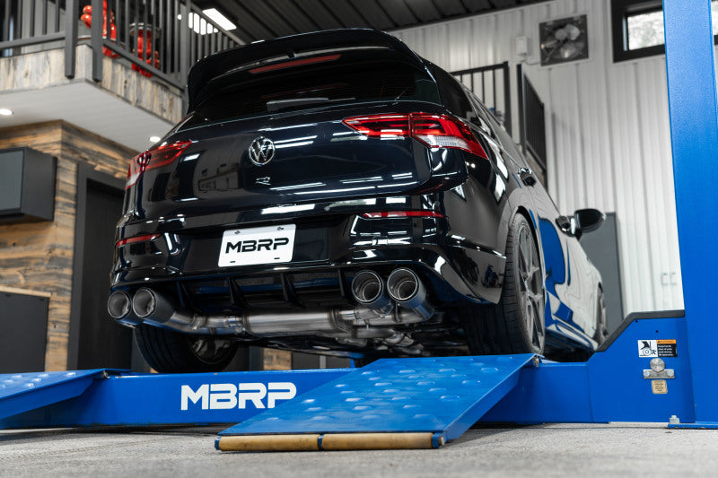 MBRP 2022 Volkswagen Golf R MK8 T304 Stainless Steel 3in Cat-Back, Quad Rear Exit- Carbon Fiber Tip (view 3)