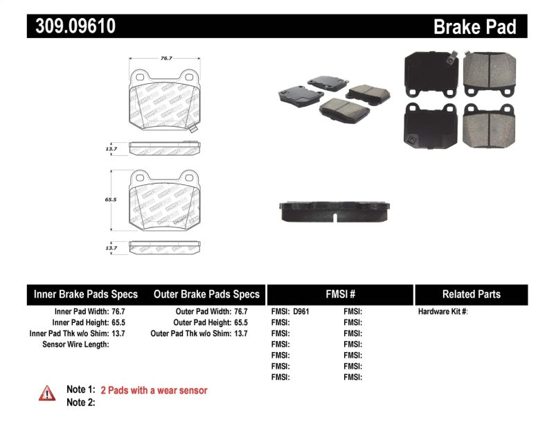 StopTech Performance ST-22 2-Piston Rear Caliper Brake Pads Main image