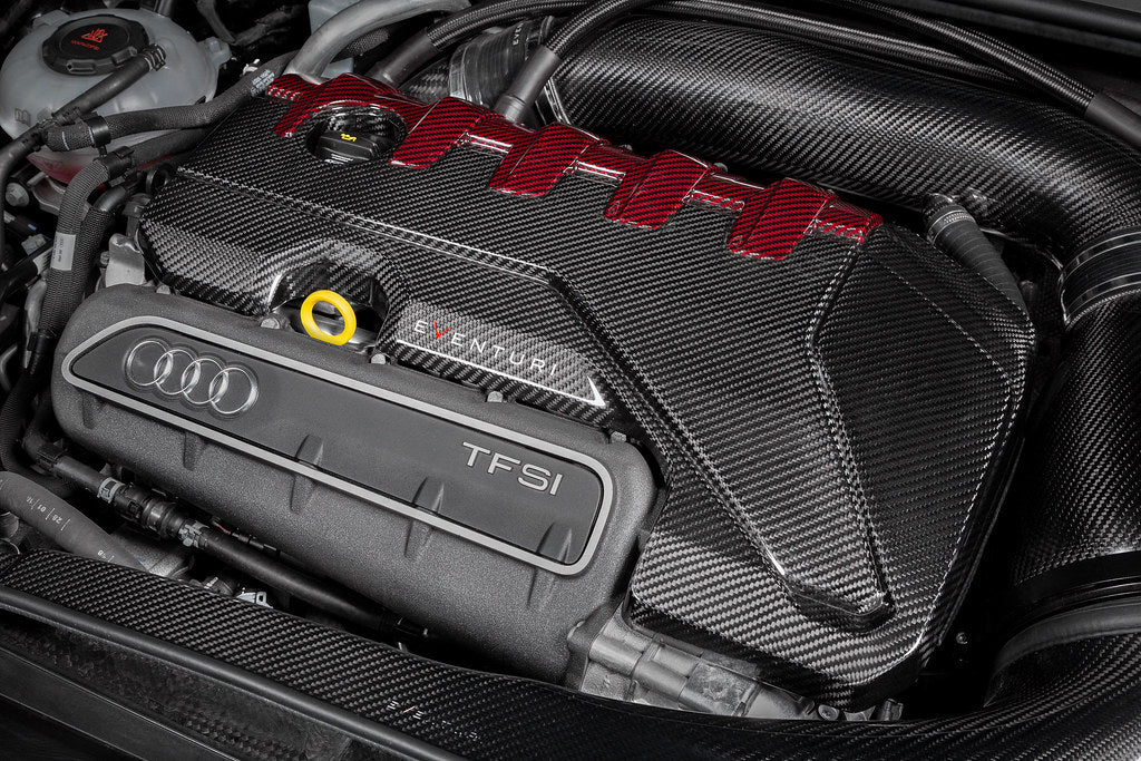 Eventuri Audi 8Y / 8V RS3 / 8S TTRS Black Carbon and Red Kevlar Engine Cover Secondary image