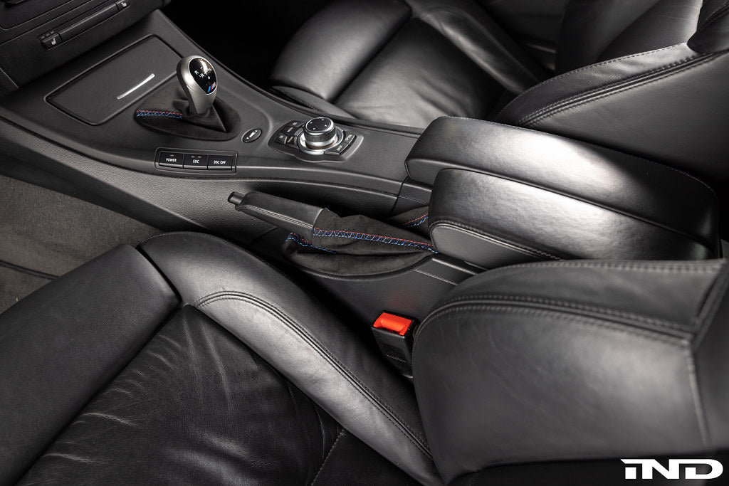 IND E9X M3 Tri-Color Stitched Alcantara E-Brake Boot - LHD Secondary image