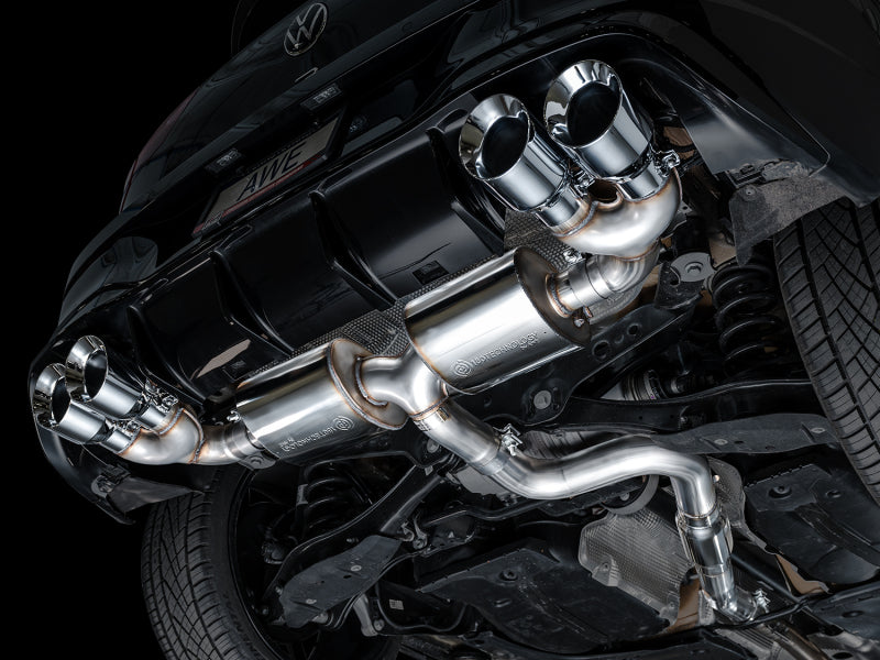 AWE Tuning MK8 Volkswagen Golf R 3in Touring Edition Quad Exhaust - Chrome Silver Tips (view 5)