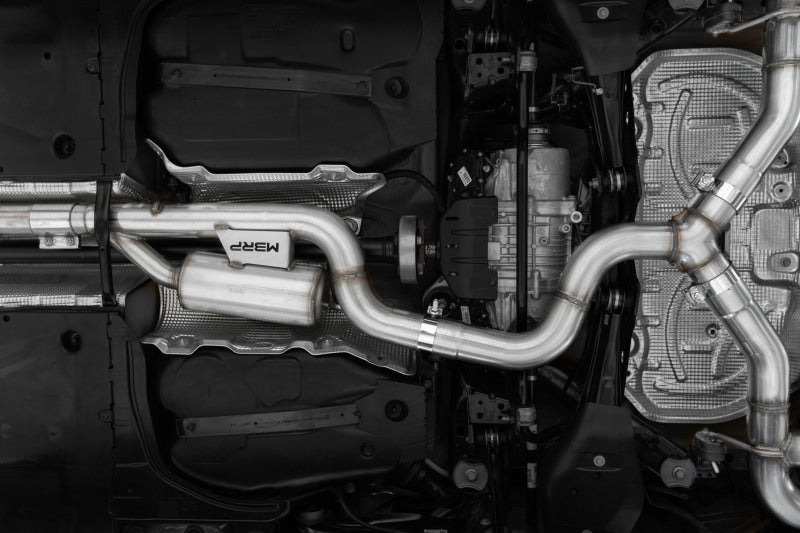 MBRP 2022 Volkswagen Golf R MK8 3in Cat-Back Quad Rear w/ Carbon Fiber Tips Valve Delete Exhaust (view 2)