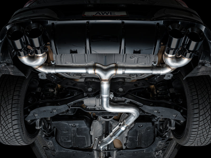 AWE Tuning MK8 Volkswagen Golf R 3in Track Edition Quad Exhaust - Diamond Black Tips (view 6)