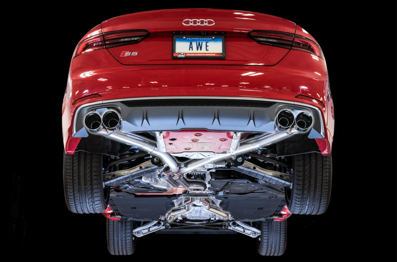 AWE Tuning Audi B9 S5 Coupe 3.0T Track Edition Exhaust - Diamond Black Tips (102mm) (view 2)