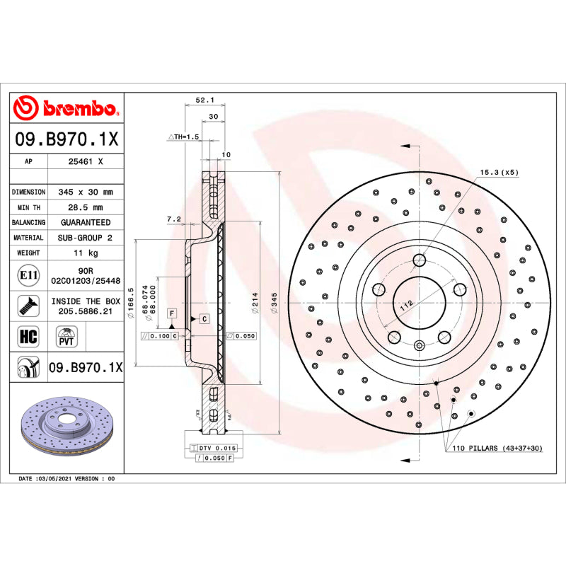 Brembo OE 14-15 Audi A6/A6 Quattro/12-16 S4/12-17 S5/17-20 Porsche Macan Friction Brake Disc Main image