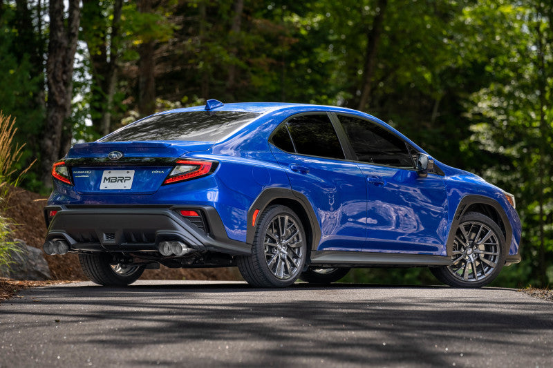 MBRP 2022+ Subaru WRX 3in Cat-Back Dual Split Rear Quad Carbon Fiber Tips Street Profile Exhaust (view 4)