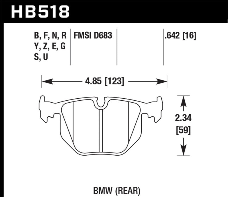 Hawk BMW 3/5/7Series/M3/M5/X3/X5/Z4/Z8 / Land Rover Range Rover DTC-60 Race Rear Brake Pads (view 2)