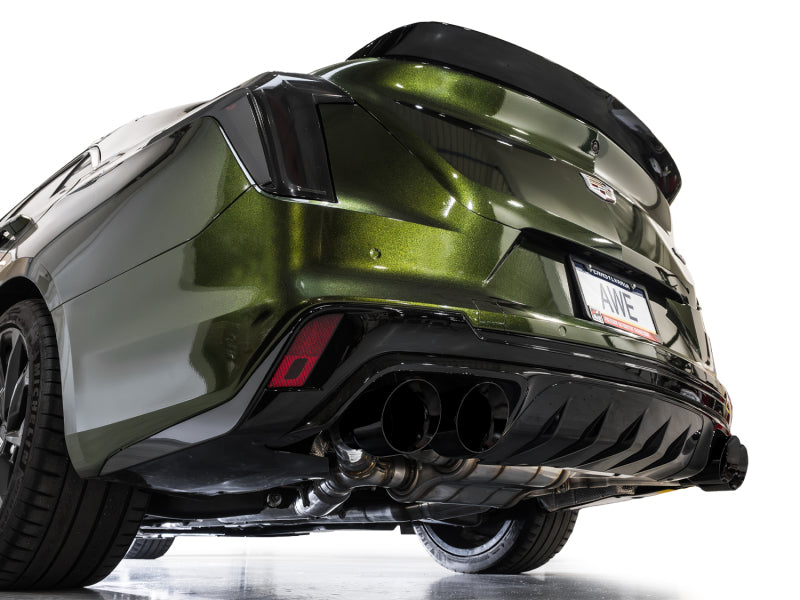 AWE Tuning 2021+ Cadillac CT4-V Blackwing SwitchPath Exhaust - Diamond Black Tips (view 5)