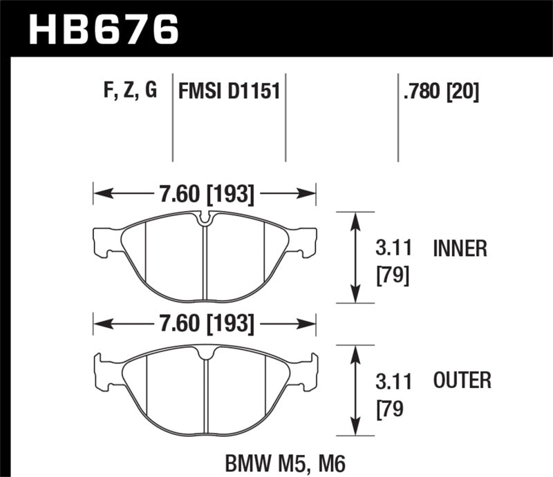Hawk 06-10 BMW M5/M6 Perf Ceramic Street Front Brake Pads (view 2)