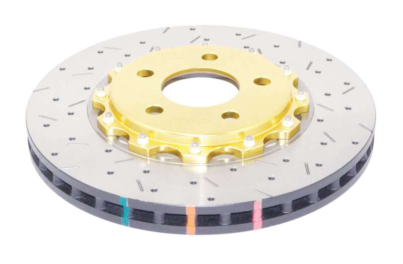 DBA 05-10 Ford Mustang GT / 11-13 V6 Front Drilled & Slotted 5000 Series 2 Piece Rotor w/ Gold Hat Main image