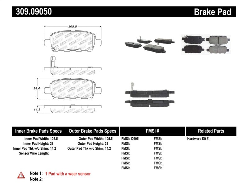 StopTech Performance 6/02-08 350z / 01-08 G35 Rear Brake Pads Main image