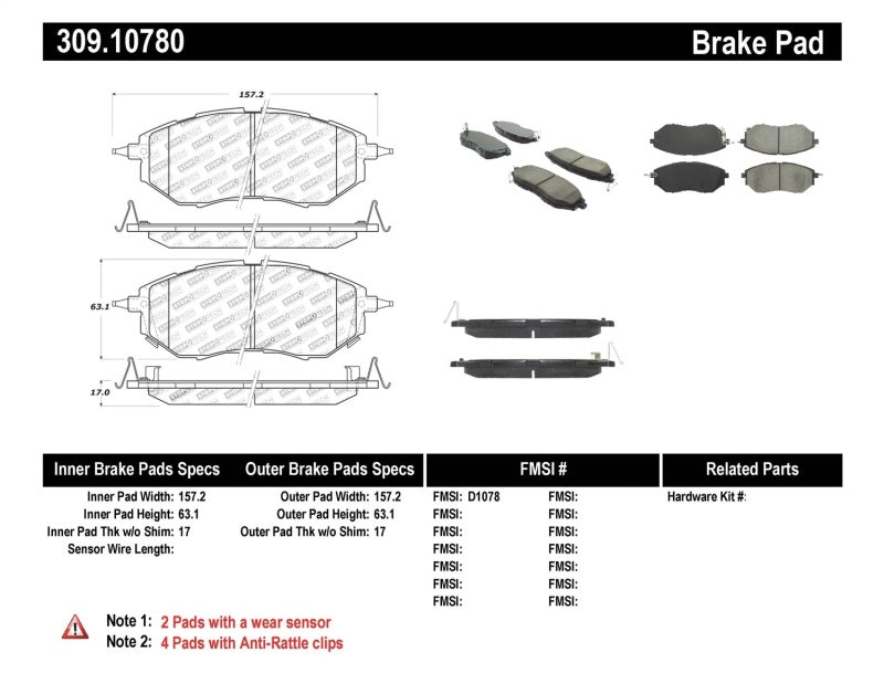 StopTech Performance 05-08 Legacy 2.5 GT Front Brake Pads Main image