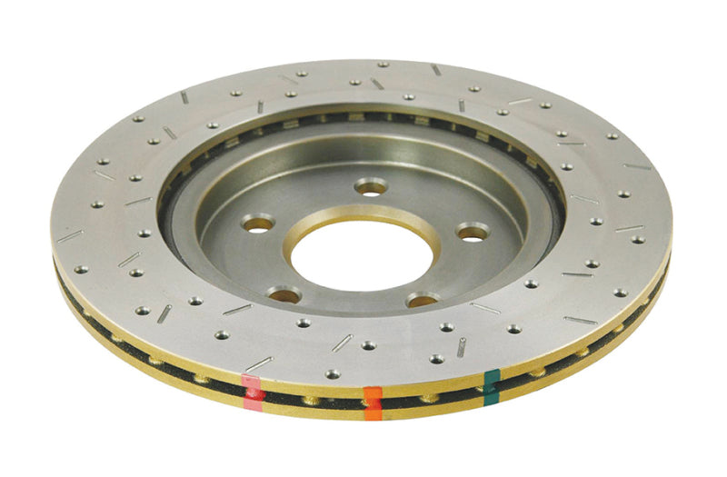 DBA 05-13 Ford Mustang GT/V6 Rear Drilled & Slotted 4000 Series Rotor w/ Gold Hat (view 2)