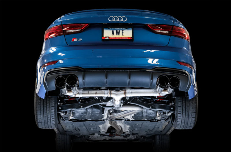 AWE Tuning Audi 8V S3 Track Edition Exhaust w/Diamond Black Tips 102mm (view 3)
