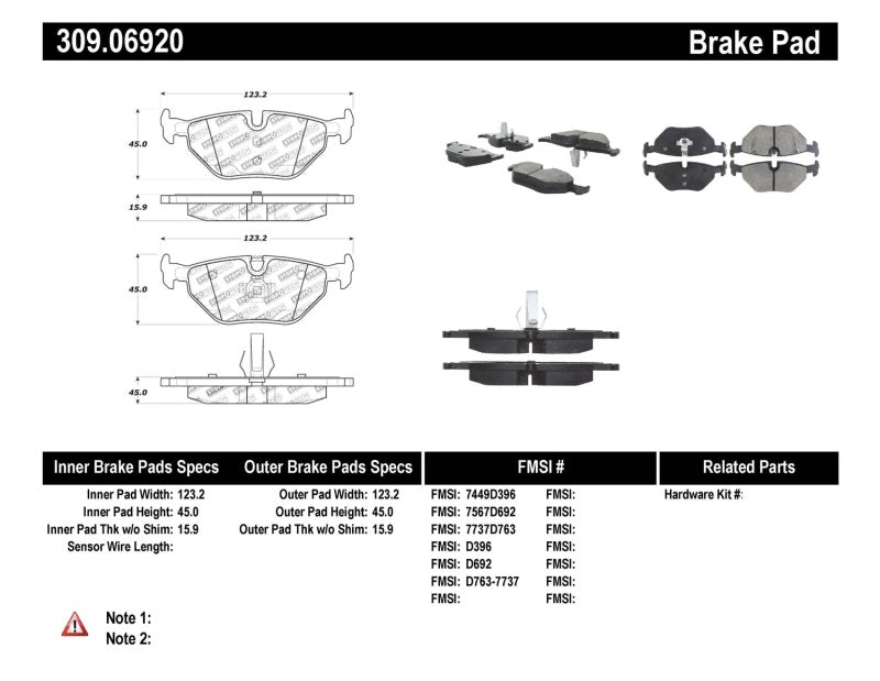 StopTech Performance 01-02 BMW Z3 / 03-09 Z4 / 10/90-07 3 Series / 99-09 Saab 9-5 Rear Brake Pads Main image