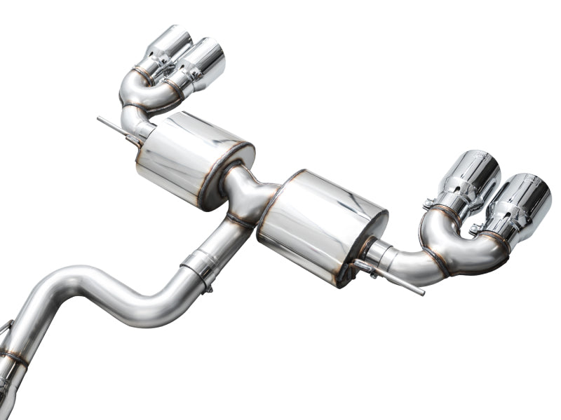 AWE Tuning MK8 Volkswagen Golf R 3in Touring Edition Quad Exhaust - Chrome Silver Tips (view 14)
